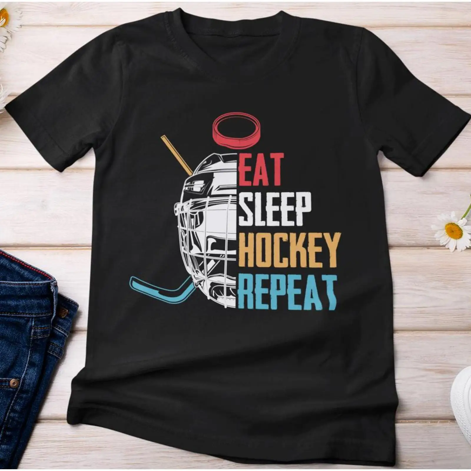 Vintage Fashion Outfits Men - Koszulka Eat Sleep Hockey Repeat Strój
