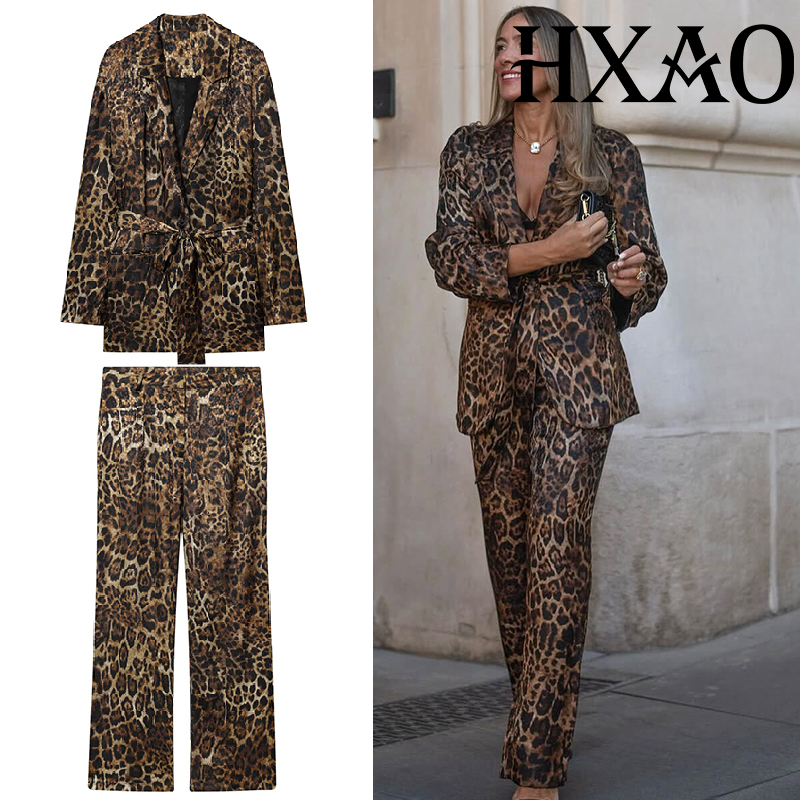 Vintage Fashion Jacket - Zestawy spodni HXAO Leopard, 2-częściowy zestaw,