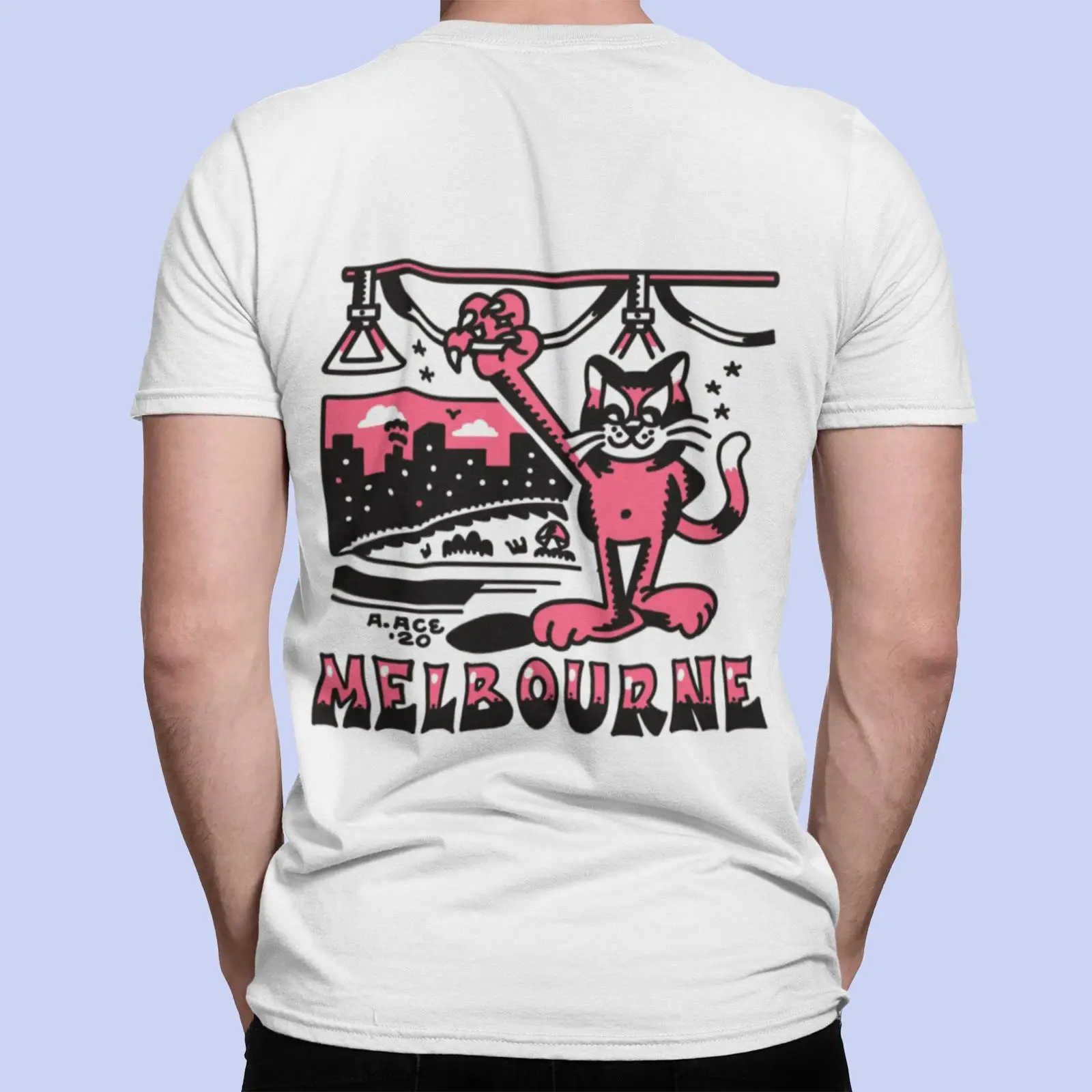 Vintage Fashion Melbourne - Koszulka Melbourne Tram z psychodelicznym kotem,
