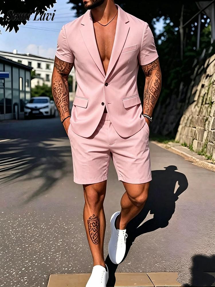 Vintage Fashion Outfits Men - Męski casualowy garnitur dwuczęściowy w jednolitym