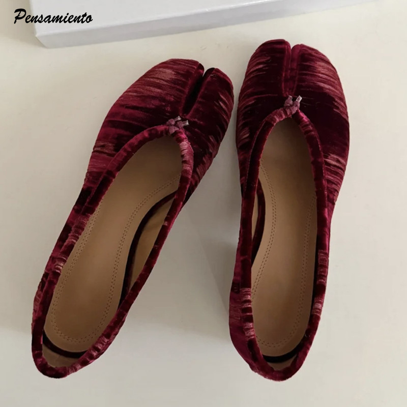 Vintage Fashion Designer - Modne plisowane flanelowe baleriny z dzielonym