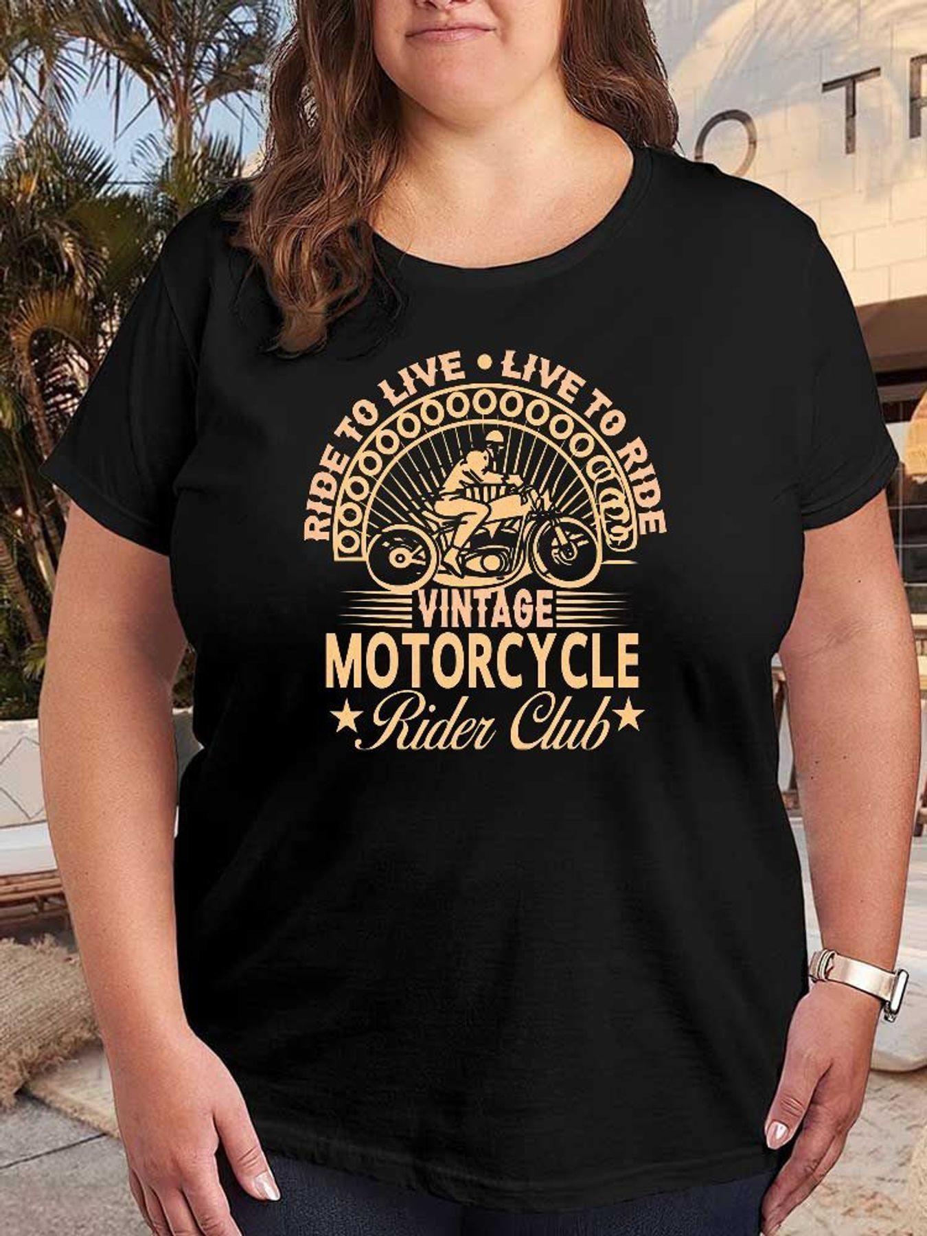 Vintage Fashion Club - Koszulka damska z grafiką motocyklistów w