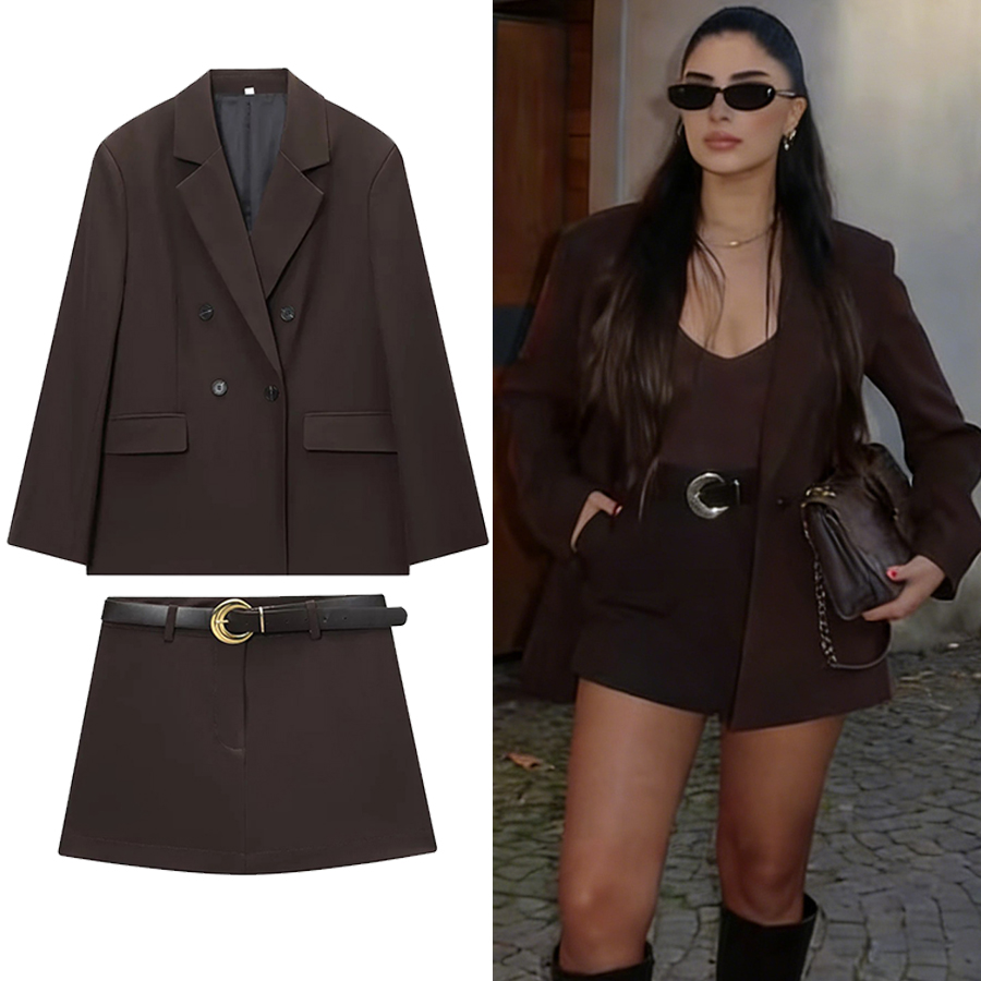 V Vintage Fashion - Damski garnitur biurowy ZOCI, czekoladowy brąz,