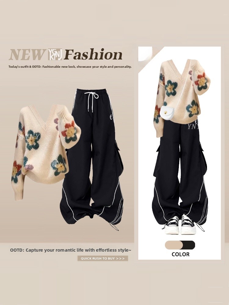 V Vintage Fashion - Zestaw damski: sweter z dzianiny z