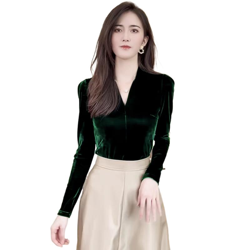 V Vintage Fashion - Eleganckie bluzki welurowe z dekoltem w