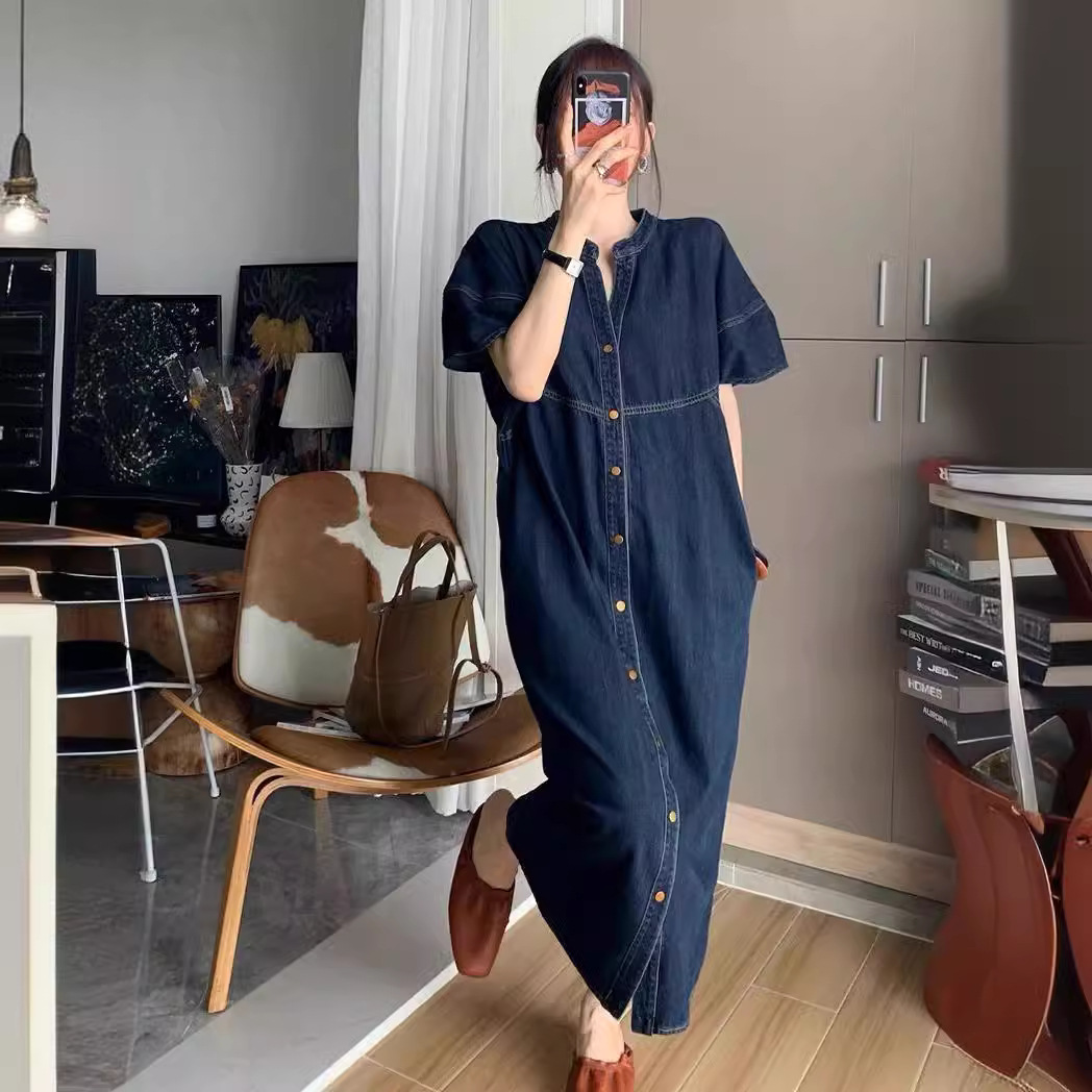 V Vintage Fashion - Nowa francuska sukienka dżinsowa w stylu